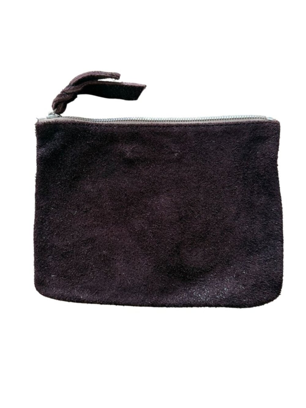 Monserat De Lucca Brown Burgundy Suede Leather Zip Pouch Clutch Boho